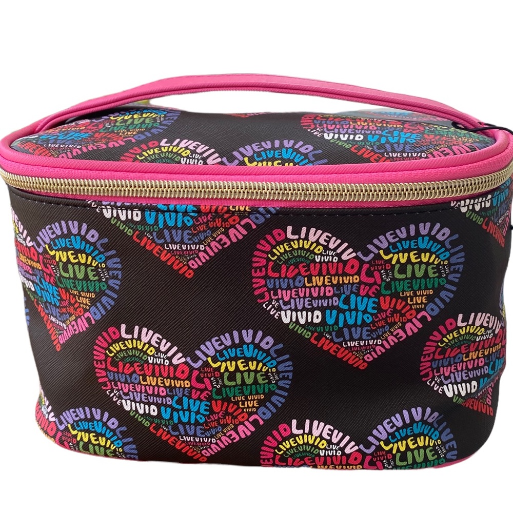 FRENCH BULL Cosmetic Case Black Background with Hearts - Live Vivid